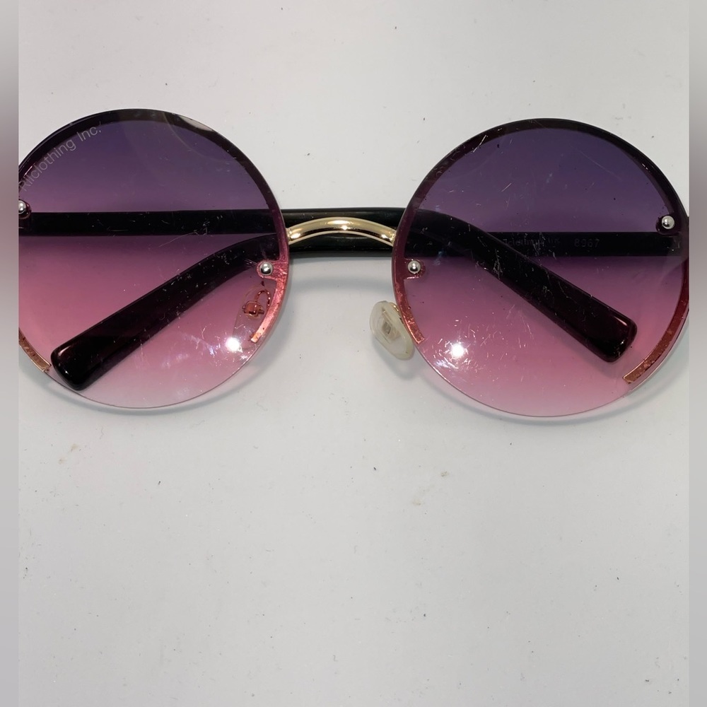 GOLD Frame Purble Pink Round Lens Sunglasses - Picture 5 of 5